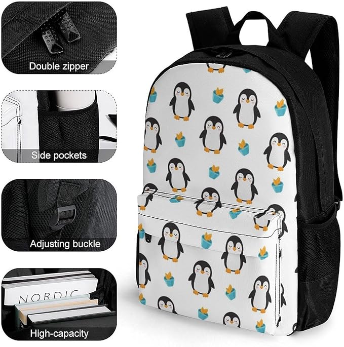 Men Women Lightweight Funny Dance Penguin Backpack Large Capacity Bookbag With Smooth Zippers for Gym Business Running