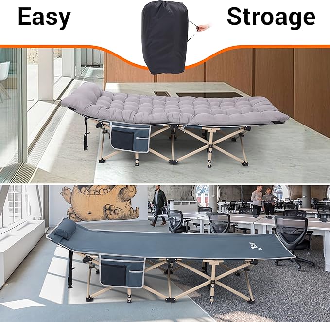 Nice C Camping Cots with Cushion, Camping Cots with Mattress, for Adults, Folding Cot, with Pillow, Carry Bag & Storage Pocket, Extra Wide Sturdy, Holds Up to 500 Lbs (2, Mattress Grey)