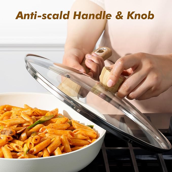 SENSARTE Ceramic Nonstick Frying Pan Skillet with Lid 8inch Non Stick Omelet Pans, Non-toxic Healthy Kitchen Cooking Chefs Pan, Free of Intentionally Added PFOA/PFAS/PTFE, Induction Compatible, White