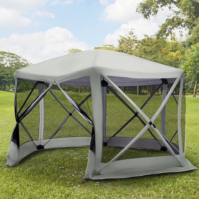 Outsunny 12' x 12' Hexagon Screen House, Pop Up Tent Portable Gazebo Canopy Shelter with Mesh Netting Walls, Carry Bag and Shaded Interior, Beige