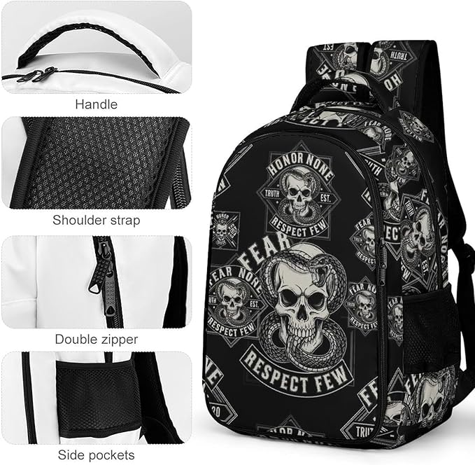 Business Laptop Backpack Skull Snake Art, Waterproof Travel Anti Theft Computer Bag with Water Bottle Pockets Gifts for Men Women