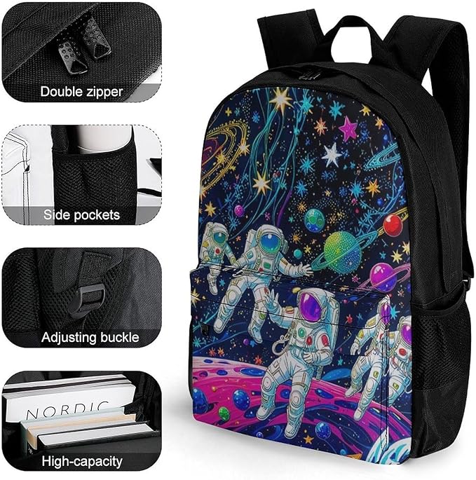 Supdreamc Backpack Lightweight Anti-Theft Multipurpose Fantasy Cosmic Astronauts Stars Galaxy Art Shoulder Bag Large Capacity Travel Hiking Backpack With Padded Straps