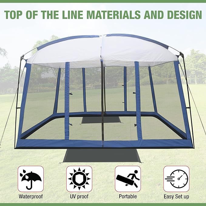 Backyard Expressions 11' x 9' Screen Tent - Blue Screen House for Backyard, Camping, Picnics and Tailgating - 914891