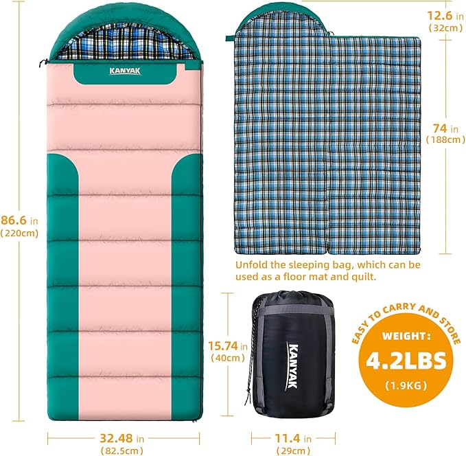 Cotton Flannel Liner Sleeping Bag for Adults Teens Kids, Cold Weather &Warm, 3 Seasons, Lightweight Compact Camping Essentials Equipment, Hiking, Outdoor, Travel