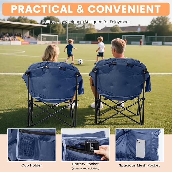 Oversized Heated Camping Chair, Heated Chairs Outdoor Sports with 3 Heat Levels, Portable Folding Heated Outdoor Chair for Lawn Patio Lounge, Battery NOT Included