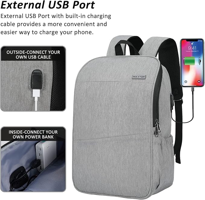 MAXTOP Deep Storage Laptop Backpack with USB Charging Port[Water Resistant] College Computer Bookbag Fits 16 Inch Laptop