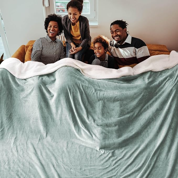 Bedsure GentleSoft Sherpa Fleece Oversized Cal King Blankets for Bed - Thick and Warm, Soft Fuzzy Plush Large Blanket for Winter, Sage Green, 112x98 Inches