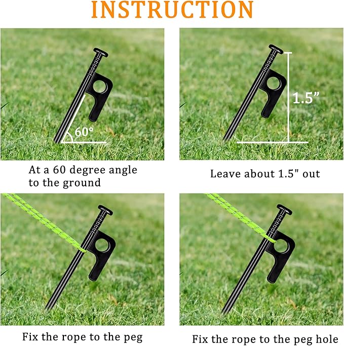 RIY Tent Stakes Heavy Duty 8 inch Metal Tent Pegs for Camping Steel Tent Stakes Inflexible and Unbreakable-16 PCS