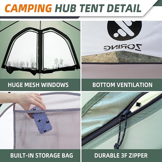 Pop Up Tent for Camping, Instant Cabin Hub Tent 4 Person, Waterproof Hub Shelter with Rainfly & Removable Floor, Easy Setup Windproof Large Family Shelter for Outdoor & Overlanding