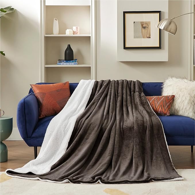 Bedsure GentleSoft Sherpa Fleece Throw Blanket Twin Size for Couch - Thick and Warm, Soft Fuzzy Plush Twin Blanket for Winter, Brown, 60x80 Inches