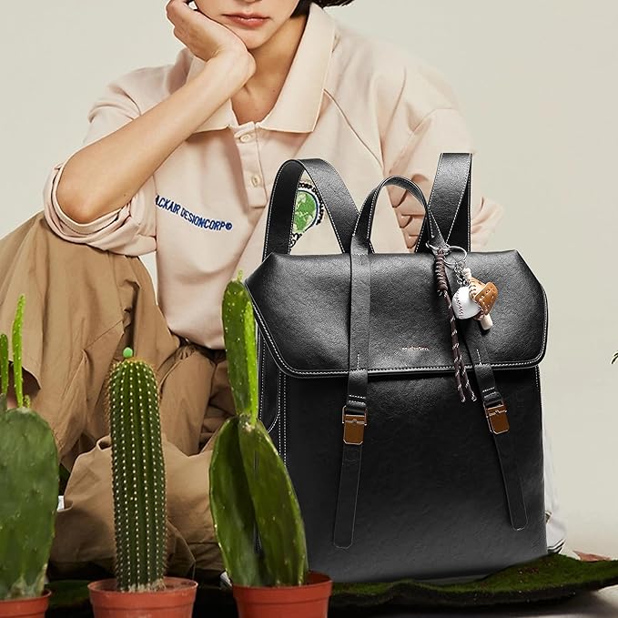 Large Backpack Purse for Women and Men Anti-theft PU Leather Fashion Designer Vintage Rucksack Travel Shoulder Bags Convertible Camping School Bussiness College 160A Black