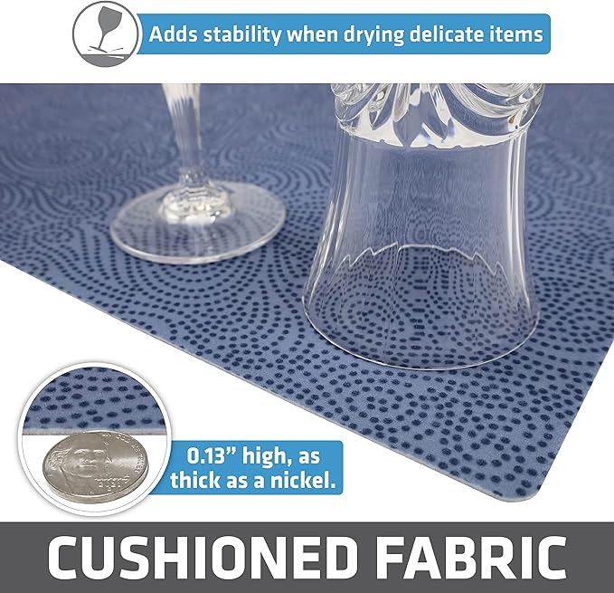 Drymate Premium Luxury Shelf & Drawer Liner, Thick Cushioned Fabric, Non-Adhesive, Absorbent, Waterproof, Slip-Resistant, Liners for Kitchen Cabinets, Cupboards (USA Made)(12”x59”)(2-Pack)(Blue)