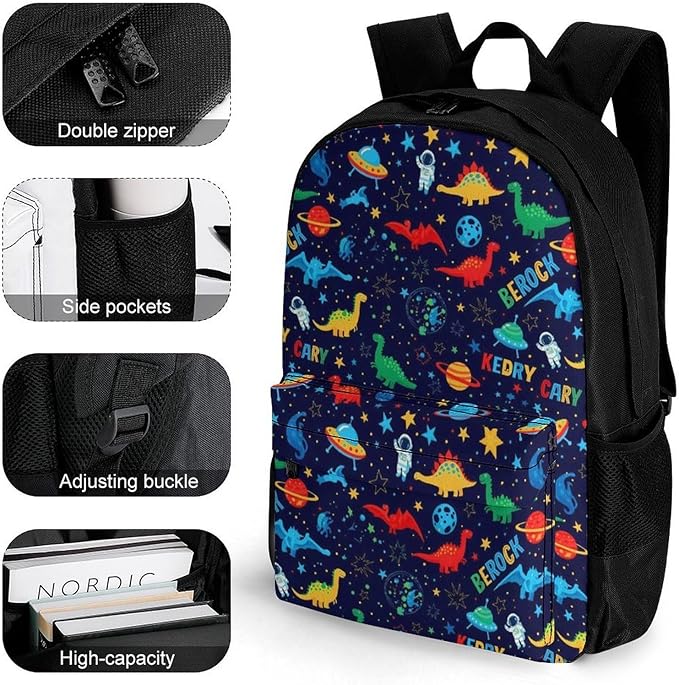 Polyester Daypack Bookbag for Gym Business Bicycle, Large Capacity Multipurpose Anti-Theft Carry On Bag, Zodiac Constellation Planet Galaxy Starry Stars Space Cartoon Dinosaurs Travel Hiking Daypack