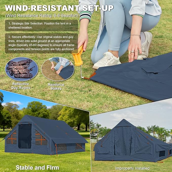 Inflatable Camping Tent,2/4/6/8 Person Glamping Inflatable Tents with Awning, Quick Setup Blow Up Tents with Pump, Waterproof Oxford Inflatable House for Camping, Air Glamping Hot Tents for Adult