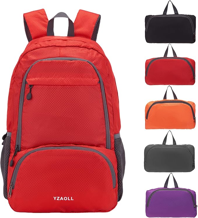 YZAOLL 30L Hiking Backpack Lightweight Day Packs, Packable Backpack for Women Men Travel Camping Vacation,Burgundy