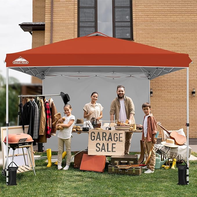 EAGLE PEAK Pop Up Canopy Tent with 1 Sidewall, Easy Setup Event Tent, Outdoor Sun Shade, Wheeled Carry Bag, Stakes and Guy Ropes, Instant Canopy 10x10, Brick Red