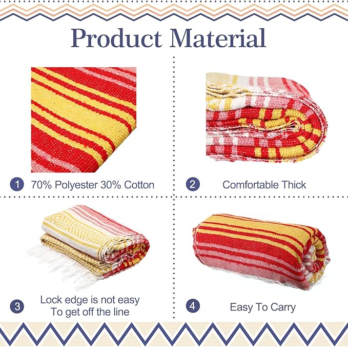 Peryiter 9 Pcs Mexican Blanket Bulk Large Yoga Blanket Striped Falsa with Fringed for Outdoor Beach Picnic Couch, 45 x 70 inch(Bright Colors)