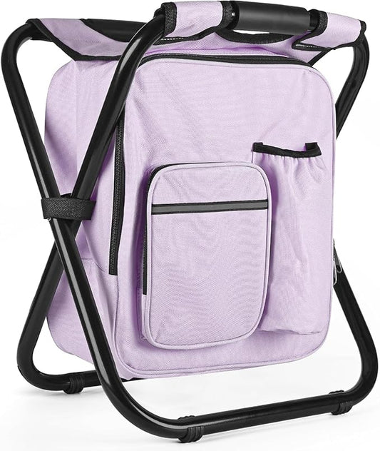 Kikerike Backpack Stool Cooler Chair Heavy Duty 300 LBS Max Load Portable Lightweight Stool Backpack Folding Fishing Cooler Seat for Camping Hunting Fishing - Pale Amethyst