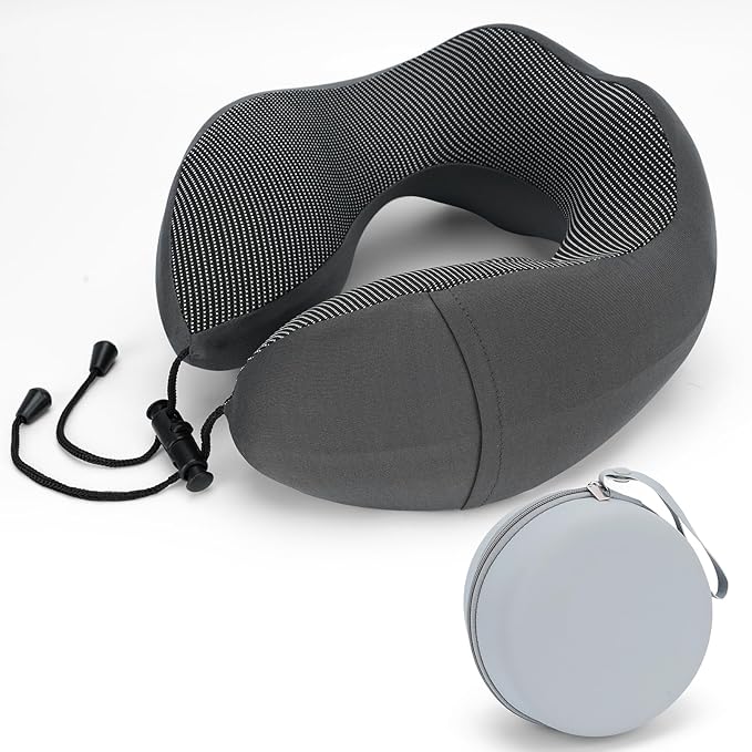 Travel Pillow Memory Foam Neck Pillow for Airplane Washable Silk Cover Ergonomic Neck Support Pillow with Storage Box