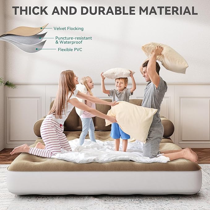 YITAHOME Queen Size Air Sofa Bed Mattress with Headboard and Pump, Blow Up Couch Inflatable Bed for Home Living Room, 79" x 60" x 25" (Expanded Size, Brown)