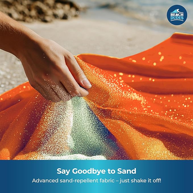 Sandproof Waterproof Beach Blanket Extra Large 108"x 84", Mat for Family, Quick Dry Ripstop Nylon Lightweight, Compact for Travel, Picnic, Camping w/ 4 Anchor Stakes and Carry Bag