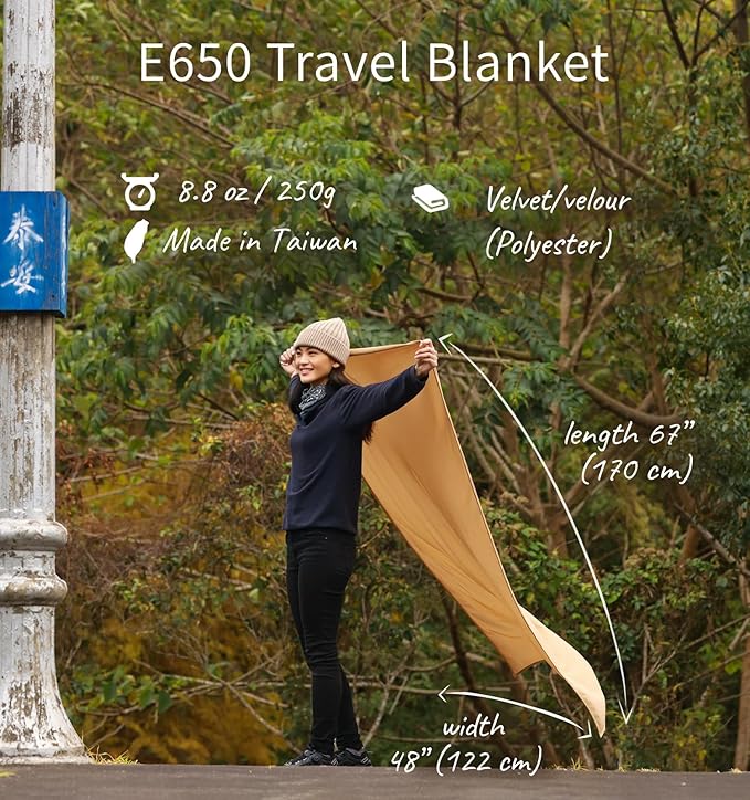 Litume Travel Blanket Lightweight and Breathable, 67 x 48 in Soft Airplane Flight Blanket for Travelers, Foldable Camping Sheet with Stuff Sack for Train, Camp, backapcking, office, home(Creamy Brown)
