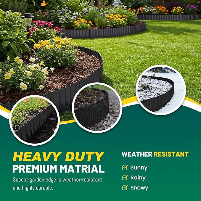 Corrugated Metal Garden Edging, 10"×20Ft Durable Landscape Border for Garden, Lawn, Flower Beds and Paver Edging (Black)