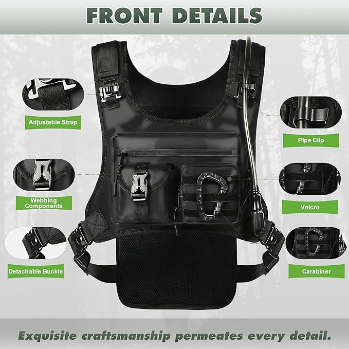 Hydration Running Vest Backpack with 2L Water Bladder - Lightweight & Reflective Chest Pack, Includes Tactical Gun Holster & Free Carabiner for Hiking, Running, Cycling, Marathon (Men & Women)