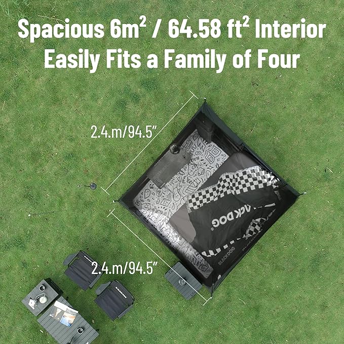 Blackdog Portable Camping Tent - 2-4 Person 5㎡ Large Space for Family, Waterproof Instant Pop Up Tent, UPF50+ Sun Protection, Car Camping & Traveling, Easy Setup