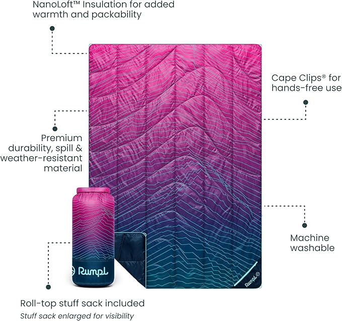 Rumpl Backcountry Puffy Blanket - Packing Comfort Into Uncomfortable Places, 100% Recycled Polyester Insulation, Lightweight, Packable, Water Resistant, 52" x 75", Moraine