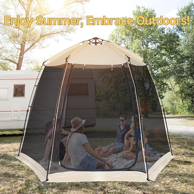 EighteenTek Screen House Gazebo, 2-4-6 Person Pop Up Screen Tent, Instant Screen Room with Carry Bag, Outdoor Mosquito Tent Pop-Up, Sun Shade Shelter for Patio, Garden, Backyard, Deck