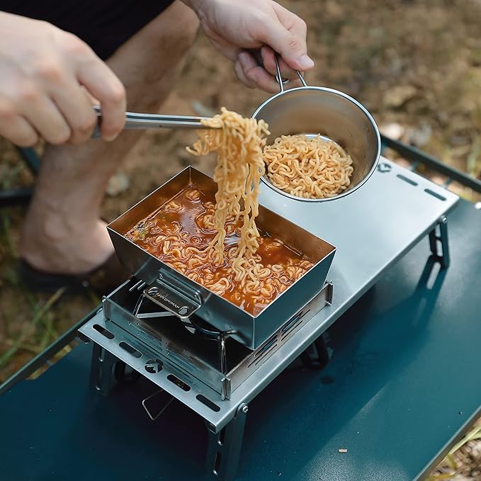 CAMPINGMOON Grill Griddle Plate for Camping Grilling 304 Stainless Steel DO-21,DO-2117 L 8.3'' x W 5.5'' x T 0.16'' Extra-thick with Removable Handle (Plate with Cover (DO-2117))