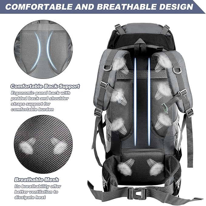 Night Cat Hiking Backpacks 90L Camping Backpacking Packs for Men Women Lightweight Outdoor for Mountaineering Traveling, No Internal Frame