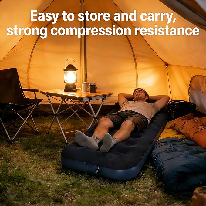 Single Size Air Mattress - Waterproof & Puncture-Resistant Inflatable Bed for Camping, Home & Travel - Portable Foldable Sleeping Pad with Comfortable Airbed Design 75"x30"x9"