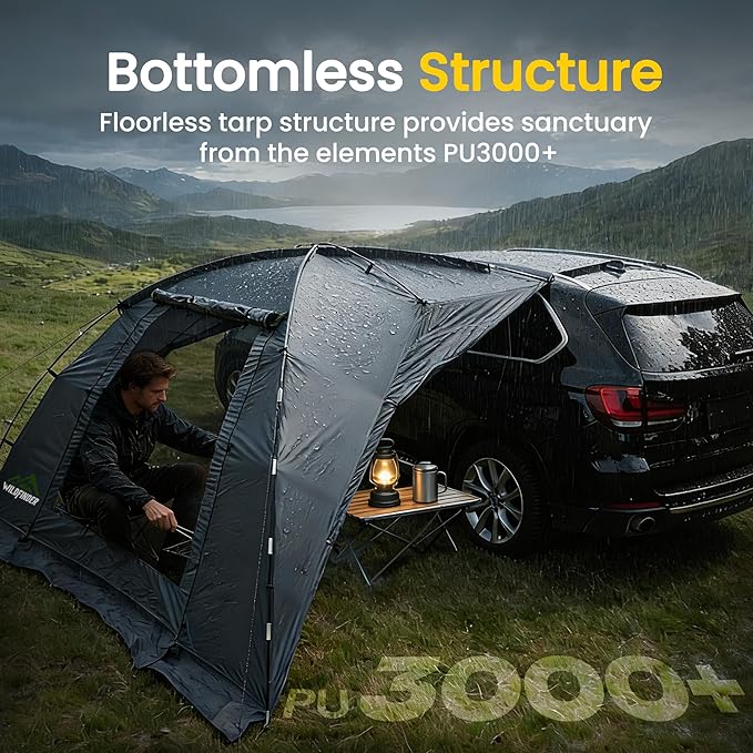 SUV Tent, Rectangle Car Tent for Family, Waterproof & Windproof for Car Camping, Large Camping Tents with Storage Bag, SUV, Van, Jeep