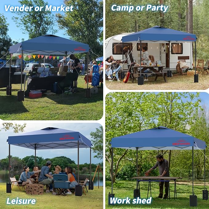 8x8 Pop Up Canopy with Sidewalls, Easy Up Canopy Tent, Heavy Duty Tents for Parties, One Person Set Up Event Tent, Light Blue