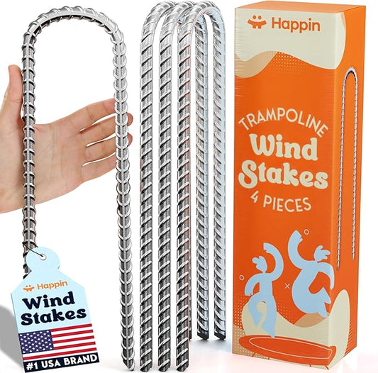 Happin® Ultra Strong Trampoline Stakes Anchors High Wind, Ground Anchors Heavy Duty, Trampoline Tie Down Anchor Kit, Ground Stakes Galvanized Steel, Trampoline Accessories, U Shaped (4 Pack, Silver)