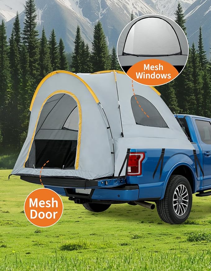 Truck Bed Tent with Awning Pickup Truck Tent for 5–8.2 ft Bed Waterproof PU3000 Oxford Camping Tent Portable Truck Camper for Chevy Silverado 1500 F150 Ram 1500