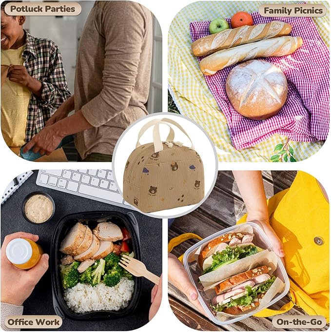 Lunch Bag for Women Men Cute Corduroy Lunch Tote Bags Reusable Insulated Lunch Box Large Capacity Reusable Insulated Cooler for Work/Picnic/Travel