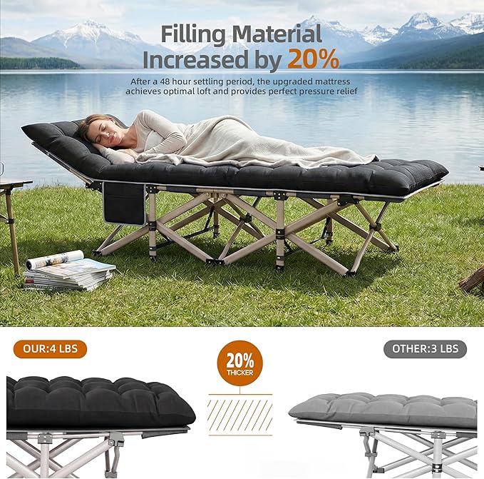 Folding Camping Cots for Adults 2 Pack - Heavy Duty Sleeping Cots 800LBS Capacity with Carrying Bag, Portable Foldable Cot for Outdoor Camping, Guest Sleep, Beach, Office Nap（Black Pad & Gray Pad）