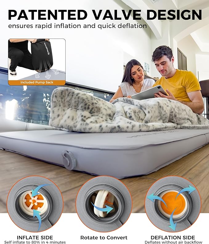 KingCamp 6" Thick Self-Inflating Camping Sleeping Pad, 4-Season Outdoor Sleeping Mat, Waterproof & Durable, Fast Inflation, Ideal for Camping, Hiking, Car, Tent