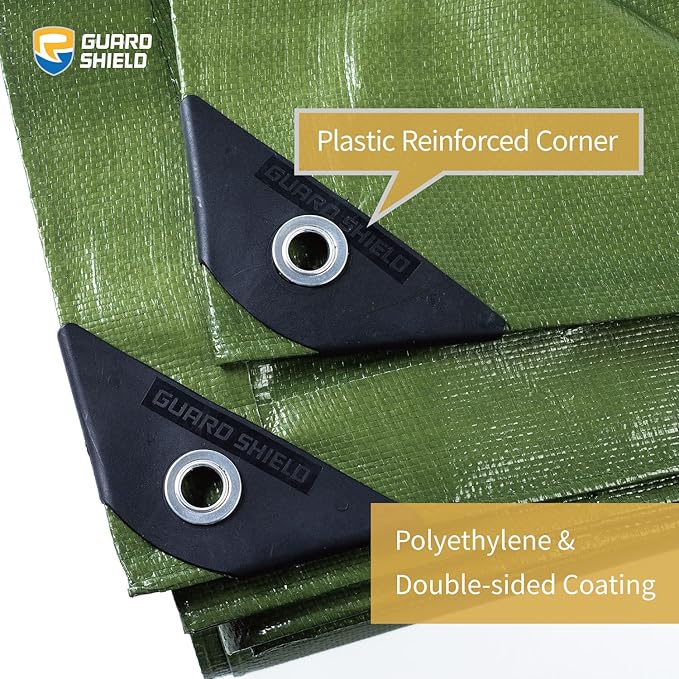 GUARD SHIELD Tarps Heavy Duty Waterproof 12x20 Feet Green Poly Tarp Cover Outdoor Thick UV Resistant Tarpaulin with Grommets 10mil (2-Pack)