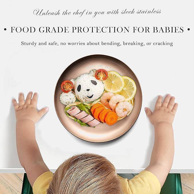 Stainless Steel Plates Metal 18/8 Round Dinner Plates - Set of 4 - Food-Grade Dishwasher Safe 9inch Salad Plates for Camping Kids Dining Outdoor (Gold)