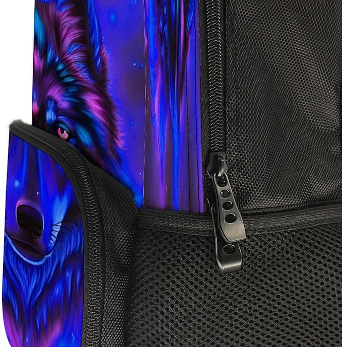 Polyester Daypack for Hiking Work Running, Big Capacity Anti-Theft Multipurpose Shoulder Bag, Trippy Tribal Wolf Space Galaxy Art Travel and Sport Backpack Rucksack