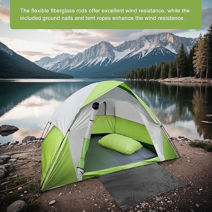 XL 6 Person Dome Camping Tent, Double Layer Waterproof, Removable Rain Fly, for Outdoor Hiking, Fishing (6 People Green)
