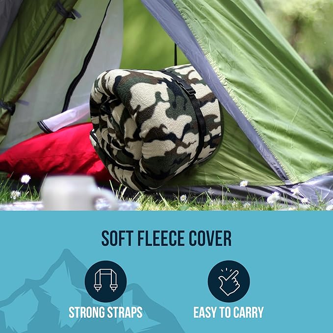 Foamma 3'' x 30'' x 75'' Memory Foam Camouflage Roll-Up Camping Mattress with Soft Fleece Zipper Cover, Foldable and Portable, RV Bunk, Tent, Guest Bed, Outdoor and Dorm, CertiPUR-US Certified Foam