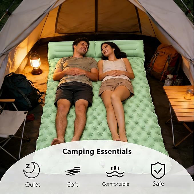 SNZ Camping Sleeping Pad, Ultralight Camping Mat with Pillow, Built-in Foot Pump Inflatable Sleeping Pads Compact for Backpacking, Tent, Travel, Outdoor Activities (Double)