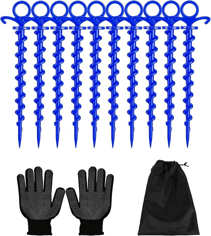 Christmas Inflatables Decoration Ground Stakes, Beach Umbrella Sand Anchor, Heavy Duty Plastic Grounding Screw In Tent Spikes, Outdoor and Yard Camping Canopy Stake Pole, Spiral Peg, 9" 10 pcs