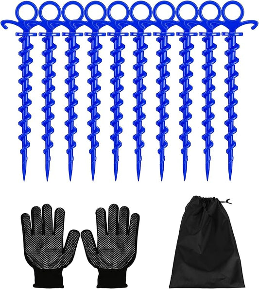 Christmas Inflatables Decoration Ground Stakes, Beach Umbrella Sand Anchor, Heavy Duty Plastic Grounding Screw In Tent Spikes, Outdoor and Yard Camping Canopy Stake Pole, Spiral Peg, 9" 10 pcs