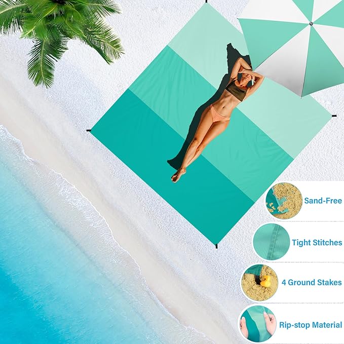 BYDOLL Beach Blanket Waterproof Sandproof Large 78''×81''/10'×9' Sand Free Oversized Sandless Picnic Mat Water Proof Packable Lightweight Blanket for Beach Camping Hiking Travel